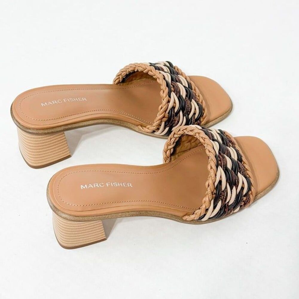 Marc Fisher Tan and Black Braided Sandals
